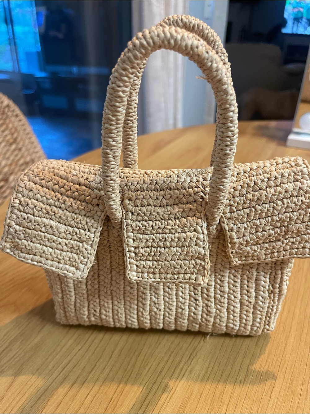 Natural Raffia Mini Tote Bag - Picture 2 of 8